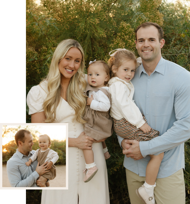 Doctor Julian smiling with his wife and two young daughters